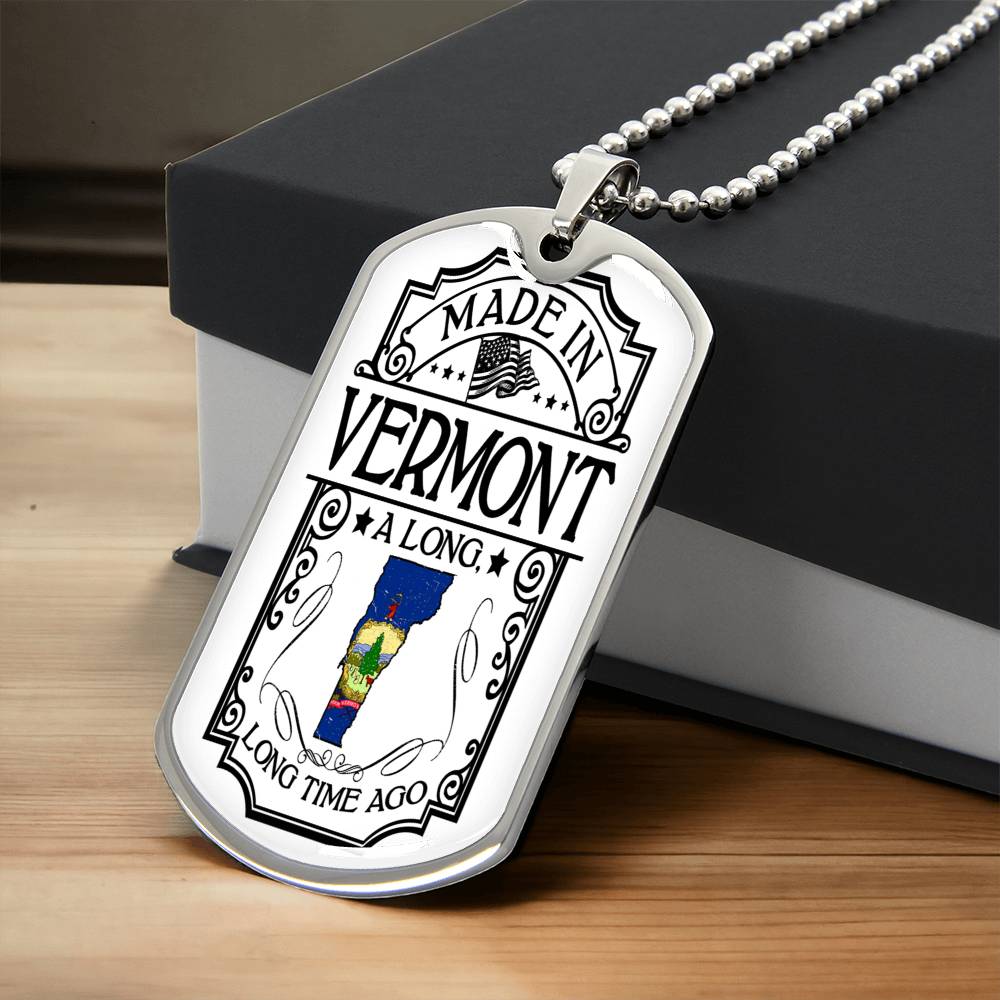 Vermont Necklace • State Necklace • Vermont State Necklace • Home State Necklace • Personalized State Necklace - Army Tag Necklace, Dog Tag