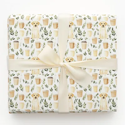 Coffee Day with the Yellow Lab - Gift Wrap for Christmas, Holidays Wrapping Paper, Christmas Wrapping Paper