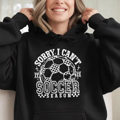 Sorry I Can'T It S Soccer Season Retro  Hoodie Checkered Soccer Game Day Hoodie Soccer Mom Gift Cotton Womenswear