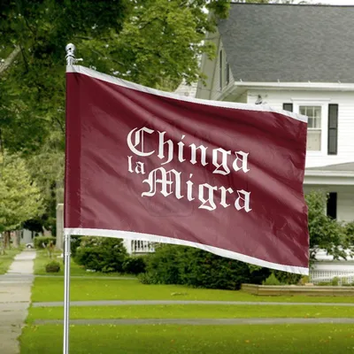 Horizontal House Flag, Chinga La Migra Spanish Folk Art Floral Statement Horizontal House Flag