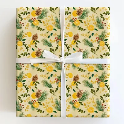 Citrus and Pine - Gift Wrap for Christmas, Holidays Wrapping Paper, Christmas Wrapping Paper