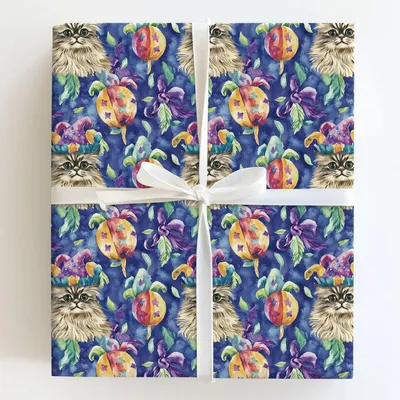 Mardi Gras Persian Longhair - Gift Wrap for Christmas, Holidays Wrapping Paper, Christmas Wrapping Paper
