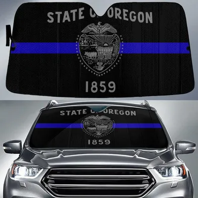 State Of Oregon Flag Thin Blue Line Printed Car Sun Shades Cover Auto Windshield PrintSyde