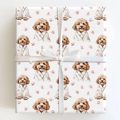 Spa Day with the Cavapoos - Gift Wrap for Christmas, Holidays Wrapping Paper, Christmas Wrapping Paper