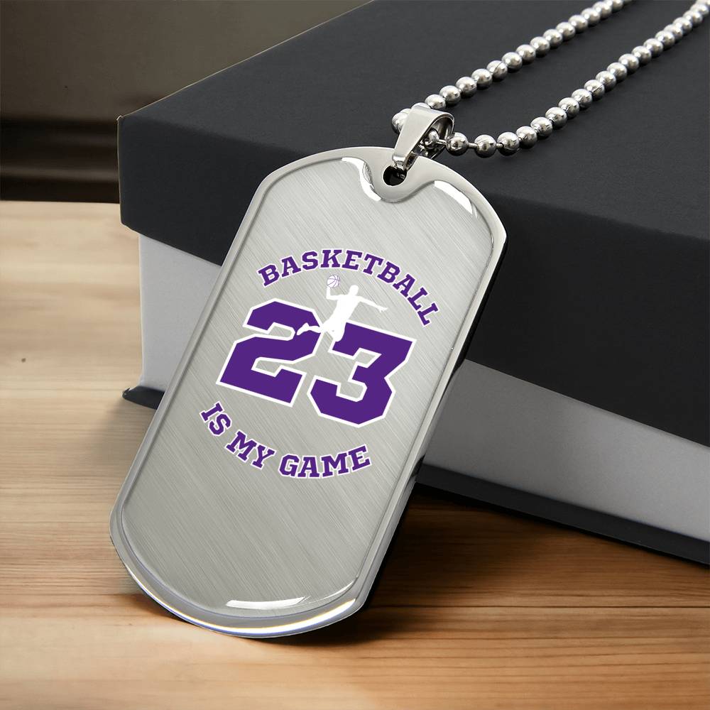 Basketball Sports Necklace I Jersey Design No. 23 I Personalized Sports Jewelry - Army Tag Necklace, Dog Tag