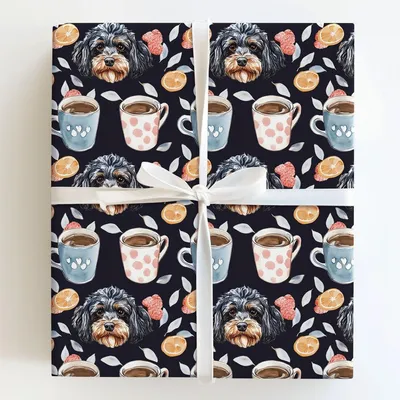 Coffee Day with the Bernedoodle - Gift Wrap for Christmas, Holidays Wrapping Paper, Christmas Wrapping Paper