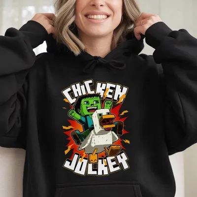 Youth Chicken Jockey Hoodie Funny Minecraft Inspired Hoodie For Boy Girl,Full Color,Gift For Young Game Lovers,Quirky Heavy Hoodie