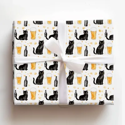 Brews with the Black Cat - Gift Wrap for Christmas, Holidays Wrapping Paper, Christmas Wrapping Paper