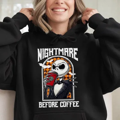 Retro Halloween Nightmare Before Coffee Skeleton Hoodie Jack Skellington Coffee Design Spooky Season Halloween Night