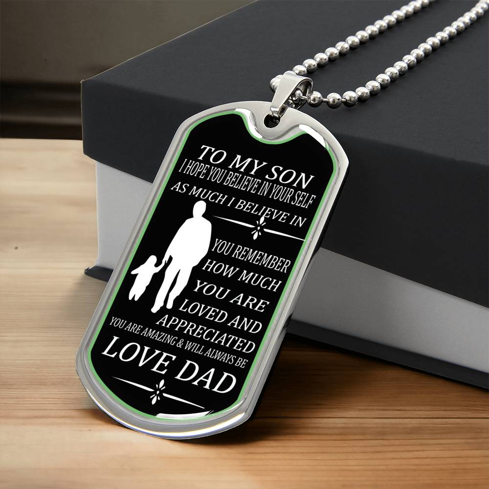 To My Son Pendant With Military Ball Chain Love For Dad - Army Tag Necklace, Dog Tag