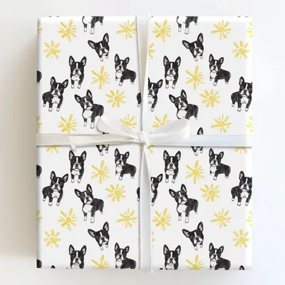 Sunny Day with the Boston Terriers - Gift Wrap for Christmas, Holidays Wrapping Paper, Christmas Wrapping Paper