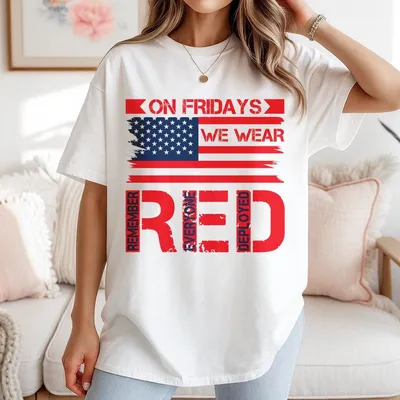 Friday Red Military T-Shirt Patriotic Veteran T-Shirt Support Our Troops Unisex Heavy Cotton Crewneck T-Shirt For Outdoors