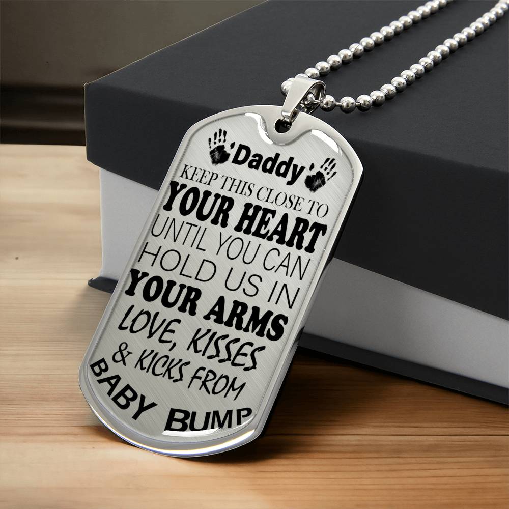 Gift For New Dad - Birthday Gift - Bump Gift - New Dad Gift From Mommy's Tummy - New Dad Gift From Wife - Daddy Gift From Unborn - Army Tag Necklace, Dog Tag