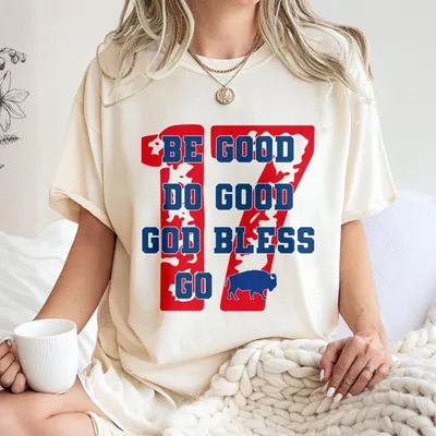 Vintage Buffalo Football T-Shirt 17 Be Good Do Good God Bless Go Bills Game Day Fan Gift Trending Casual Top With Graphic