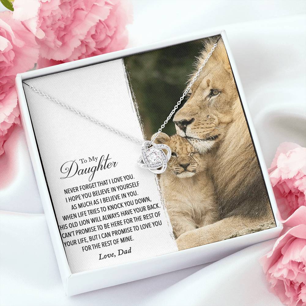 To My Daughter - This Old Lion Will Always Have Your Back - Love Knot Necklace
