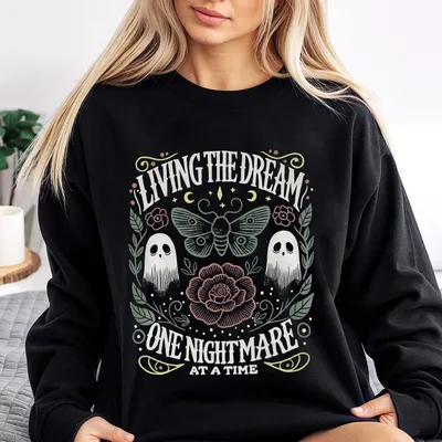 Funny Men S Women S Vintage Graphic Inspired Living The Dream One Nightmare At A Time Graphic Sweatshirt Halloween 2025