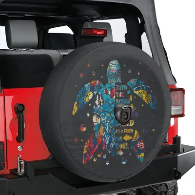 Sea Turtle Spare Tire Cover, Blue Ocean Turtle Design, Waterproof Vinyl Wheel Protector, Beach Travel Gift Spare Tire Cover