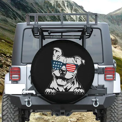 Spare Tire Cover With Backup Camera Hole, Patriotic Bulldog Wearing Usa Flag Shades Spare Tire Cover