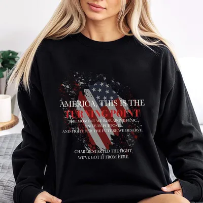 Charlie Kirk Turning Point Graphic Sweatshirt Memorial Tribute Sweatshirt For Men And Women Unisex Classic Cotton Top Casual Graphic