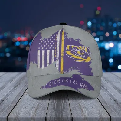 Baseball Cap Louisiana State Tigers With Flag Stripe And Purple Gold State Silhouette Baseball Cap