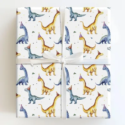 Dino Party Hat - Gift Wrap for Christmas, Holidays Wrapping Paper, Christmas Wrapping Paper