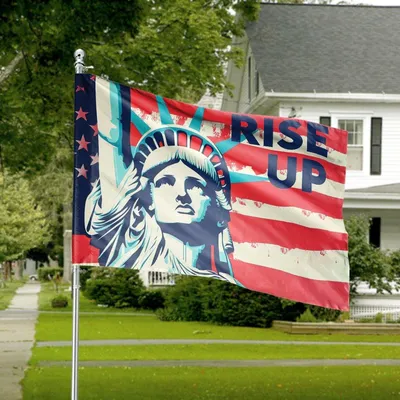 Rise Up Statue Of Liberty Horizontal House Flag , Patriotic Usa American Flag Freedom Inspirational Outdoor Decorative Banner Horizontal House Flag