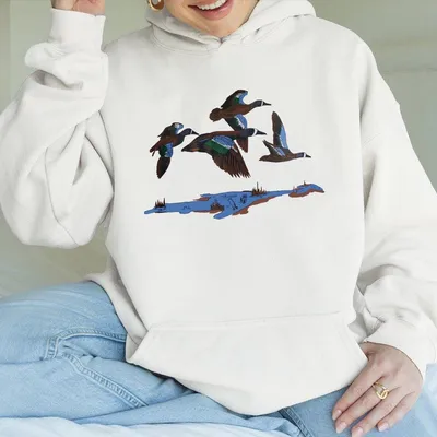 Dive Bomb Clothing Duck Hoodie Marsh Blue Wings Elite Light Grey With Flying Ducks Design Unisex Outdoor Hoodie