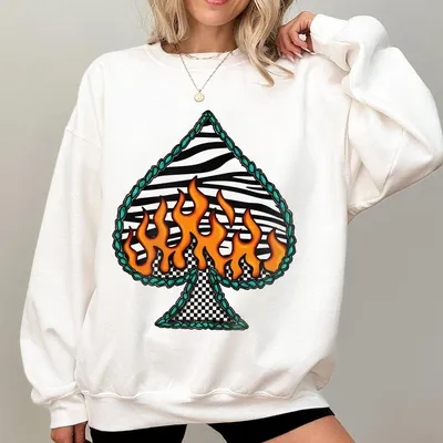 Vintage Zebra Spade Graphic Sweatshirt Vintage Sweatshirt Western Outfit Women Cowgirl Outfits Western Clothing