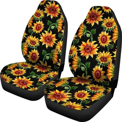 Black Autumn Sunflower Pattern Print Universal Fit Car Seat Covers