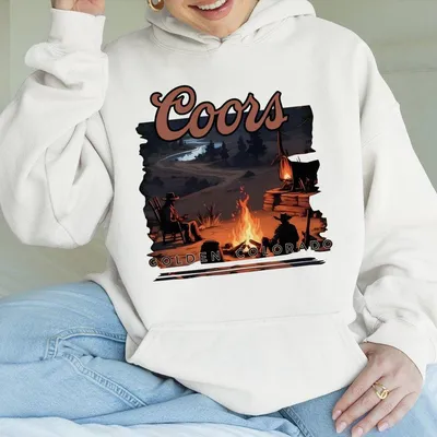 Vintage Coorrs Bannquet Hoodie For Men And Women,Western Cowboy Style,Perfect For Beer Lovers And Nature Enthusiasts,Campfire Vibes In Colorado