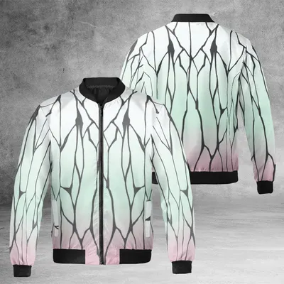 Mitsuri Kanroji Kimono Pattern, Demon Slayer Windproof Bomber Jacket, Japanese Anime Style, Must Have For Manga Fans Bomber Jacket