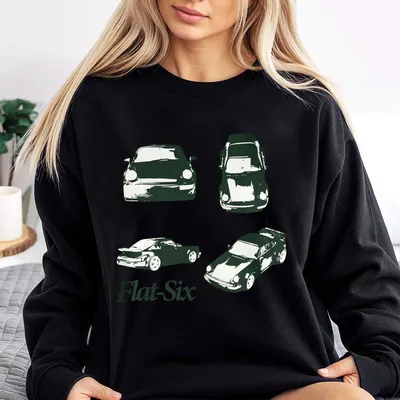 Flat Six Car Vintage Sweatshirt Retro Auto Graphic Sweatshirt Y2k Streetwear Top Unisex Short Sleeve Fashion Sweatshirt For Men Women