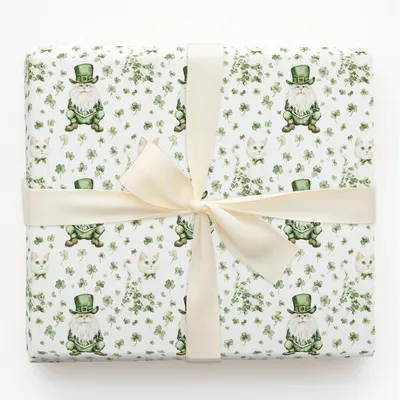 Shamrocks with the Turkish Angora - Gift Wrap for Christmas, Holidays Wrapping Paper, Christmas Wrapping Paper