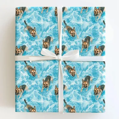 Pool Day with the German Shepherds - Gift Wrap for Christmas, Holidays Wrapping Paper, Christmas Wrapping Paper