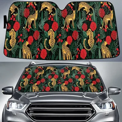 Shapes Of Mighty Cheetah In Roses Forest Car Sun Shades Cover Auto Windshield PrintSyde