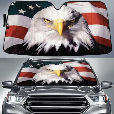Eagle Face And American Flag Printed Car Sun Shade Cover Auto Windshield PrintSyde