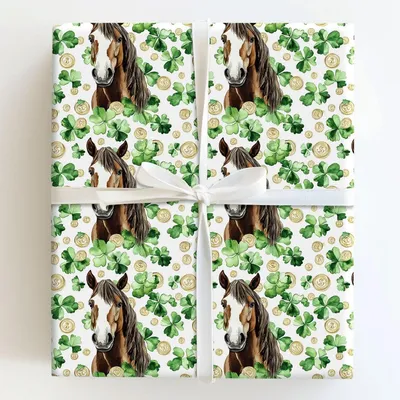 Shamrocks with the Thoroughbred - Gift Wrap for Christmas, Holidays Wrapping Paper, Christmas Wrapping Paper
