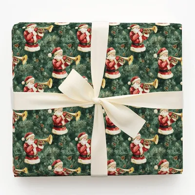 Santa's Brass Blast - Gift Wrap for Christmas, Holidays Wrapping Paper, Christmas Wrapping Paper