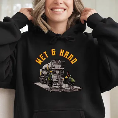 Wet Hard Construction Hoodie Funny Concrete Truck Worker Graphic Workwear Outfit For Men And Women Cozy Unisex
