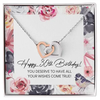 Happy 30Th Birthday Interlocking Hearts Necklace Message Card