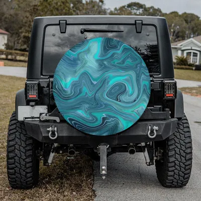 Teal Spare Tire Cover, Blue Marble Tire Cover, Blue Agate Tire Cover With Marble Pattern, Sea Water Tire Cover Spare Tire Cover