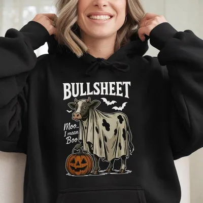 Halloween Bullsheet Hoodie Unisex Relaxed Fit Printed In Usa Casual  Cotton Top Athletic Boho Chic All Seasons Made