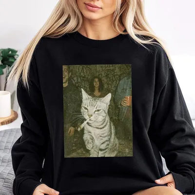 Funny Animal Vintage Graphic Sweatshirt Wacky Cat Smoking Sweatshirt Stupid Cat Animal Sweatshirt Unisex Meme Cringe Funny Sweatshirt Menswe
