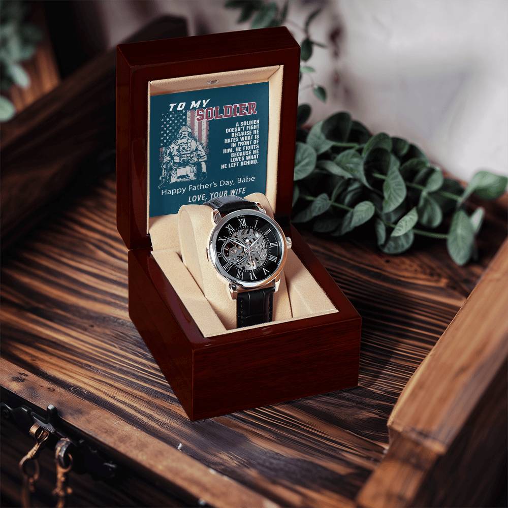 To My Soldier Watch With Message Card Openwork Watch For Soldier Dad Father's Day Gift For Military Dad Father's Day Gift Watch From Wife
