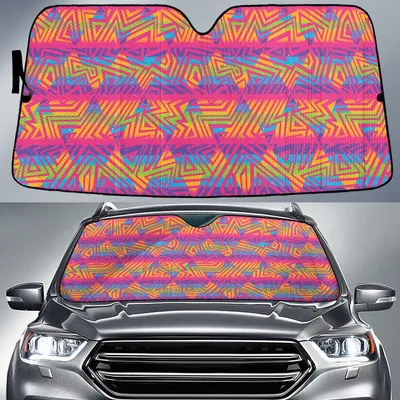 Tribal Triangle Psychedelic Colors Art Geometric Pattern Car Sun Shades Cover Auto Windshield PrintSyde