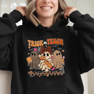 Trick Or Teach Hoodie, Leopard Teacher Halloween Hoodie, Trick Or Teach Hoodie, Preppy Halloween Teacher Hoodie, Ghost Pumpkin , Spooky Teacher