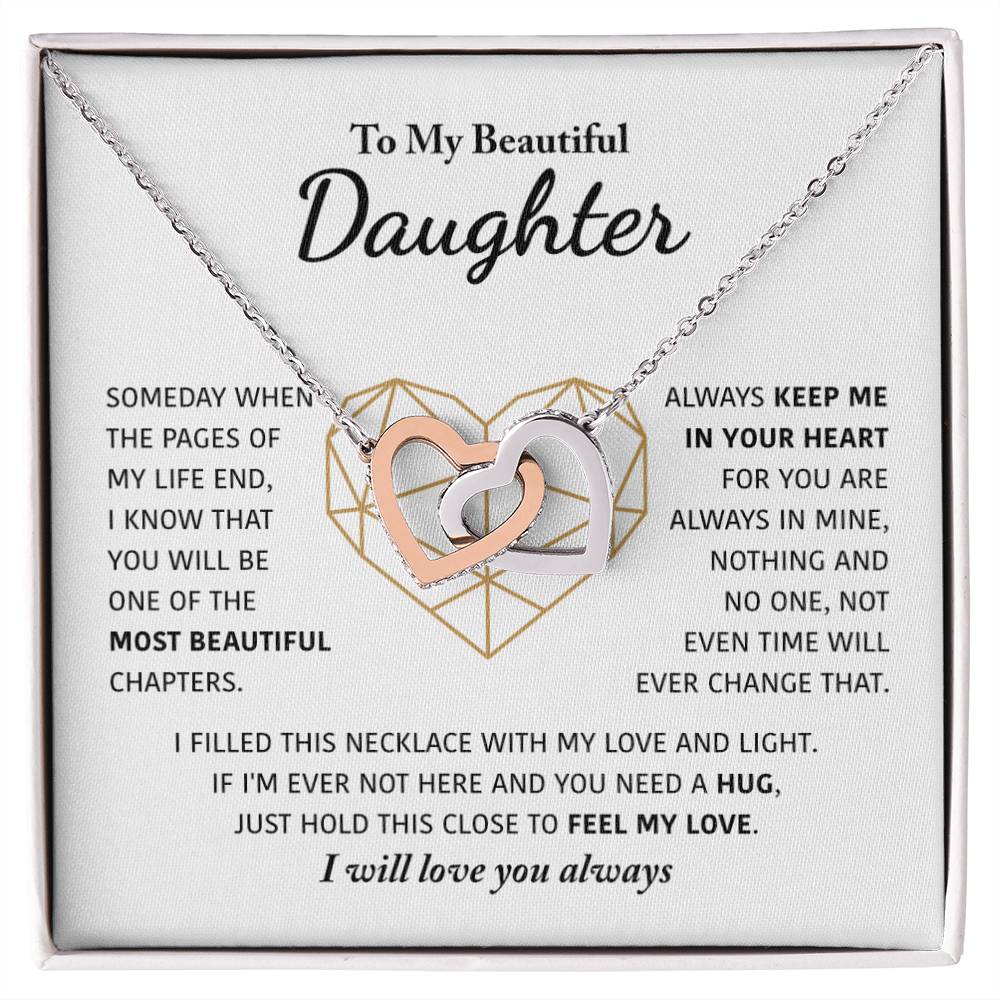 To My Beautiful Daughter - Keep Me In Your Heart - Interlocking Hearts Necklace