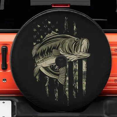 Bass Fishing American Flag Camo Usa Gift For Fisherman Spare Tire Cover Thickening Leather Universal Fit For Trailer, Rv, Suv, Truck Spare Tire Cover