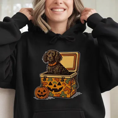 Boykin Spaniel Halloween Hoodie Hoodie Hoodie Funny Hunting Dog In Camo Cooler With Pumpkin Face Graphic