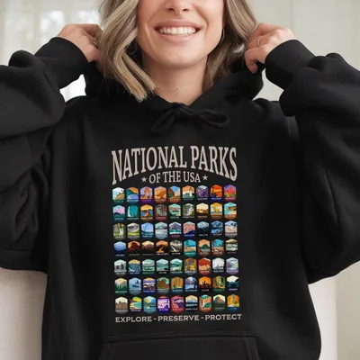 National Parks Hoodie Us Park Outdoor Hoodie Camping Gift For Family Trip Unisex Cotton Hoodie Full Size